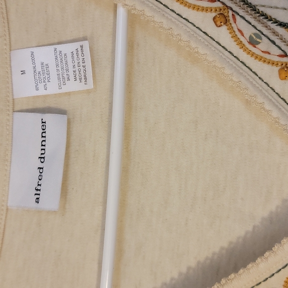 Alfred dunner women's knit top color Beige tunic Embroidered beaded 3/4 Sleeve - Picture 4 of 11